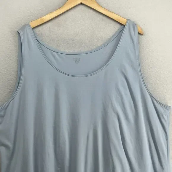 EILEEN FISHER Tank Top 3X Stretch Organic Cotton Jersey Scoop Neck Blue USA - Picture 3 of 12